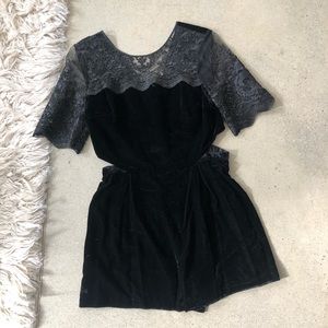 TOPSHOP Black Velvet & Lace Playsuit